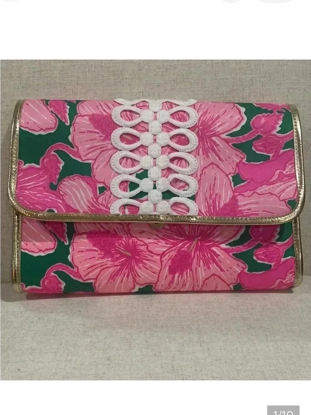 NWOT Lilly Pulitzer GWP Large Clutch / Envelope Pouch in Kelly Green Hibis Kiss